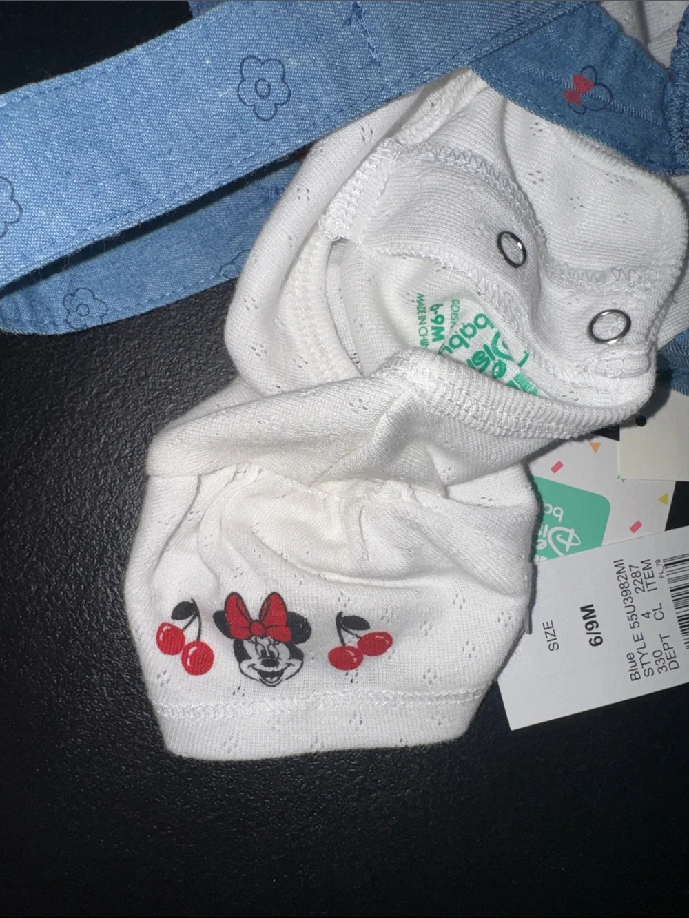 Disney Blue Denim-Look Cherry Pinafore with White Onsie